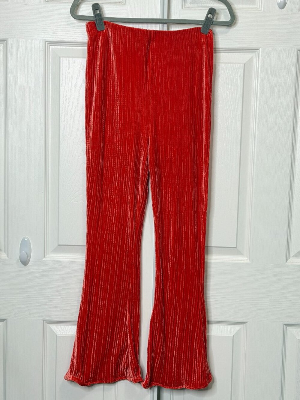 Groovy Velvet Red/Orange Ribbed Bell Bottom Pants- Urban Outfitters Medium